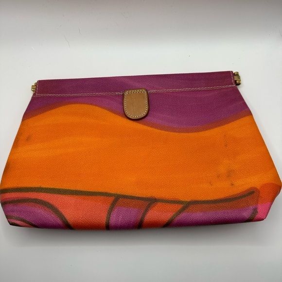 Livio De Simone pink retro Pucci - like print pink & orange leather bag clutch